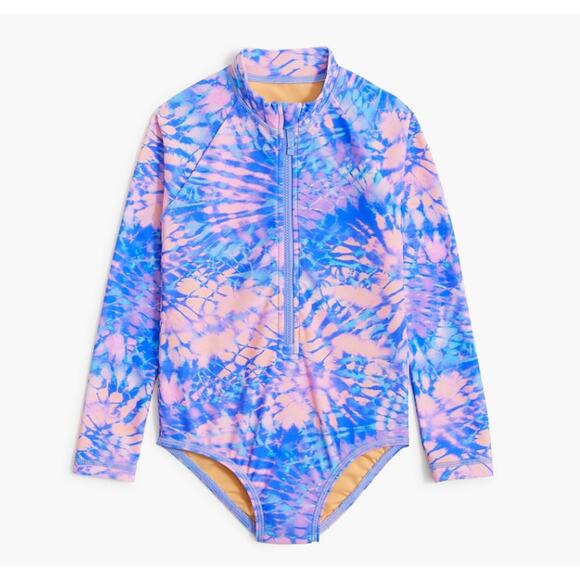 Crewcuts J.Crew Rash Guard Swimsuit Girs 8 Santorini Multicolor Tie Dye Stretch - Picture 1 of 7